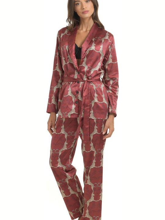 Miss Rosy Set Pijamale pentru Femei Satin Burgundy