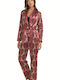 Miss Rosy Winter Women's Pyjama Set Satin Burgundy