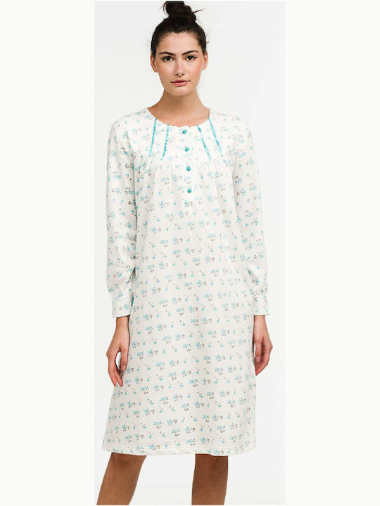 Odyssey Winter Cotton Women's Nightdress Light Blue