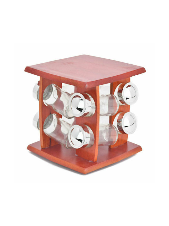 Karvounis Glass Tabletop Rotating Spice Rack SC9010-8 Walnut 8pcs