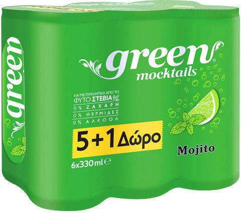 Green Cola Mocktails Cola Mojito with Carbonation, Sugar-Free in Box 6x330ml