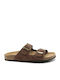 Geox Brionia Leather Women's Flat Sandals Anatomic In Brown Colour
