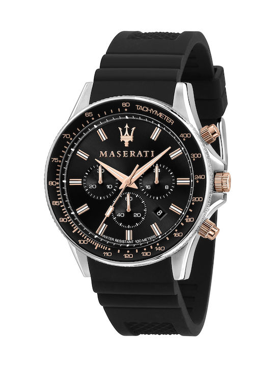 Maserati Ρολόι Χρονογράφος με Καουτσούκ Λουράκι σε Μαύρο χρώμα