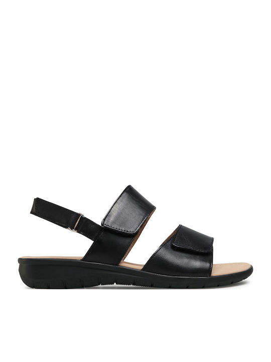Leather Women's Flat Sandals Anatomic in Black Color