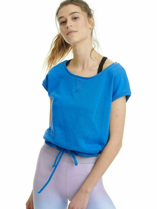 BodyTalk 1211-903420 Women's Athletic Crop Top Short Sleeve Blue