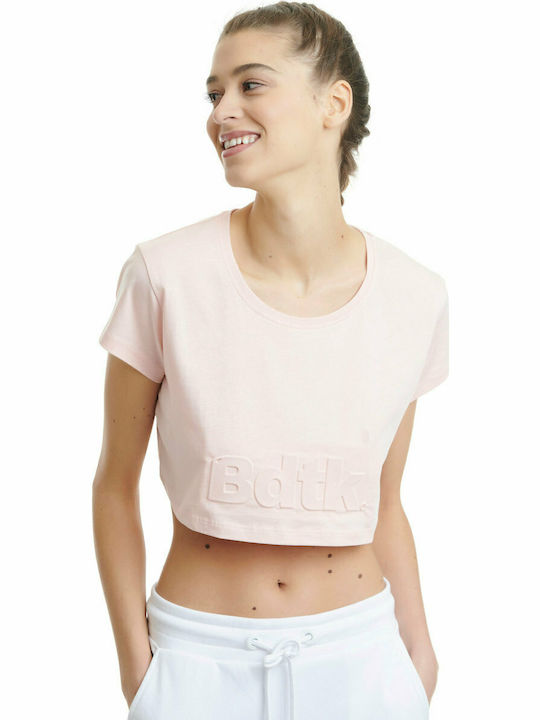BodyTalk Women's Athletic Crop Top Short Sleeve Pink