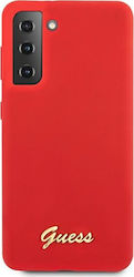 Guess Metal Logo Script Umschlag Rückseite Silikon Rot (Galaxy S21 5G) GUHCS21SLSLMGRE