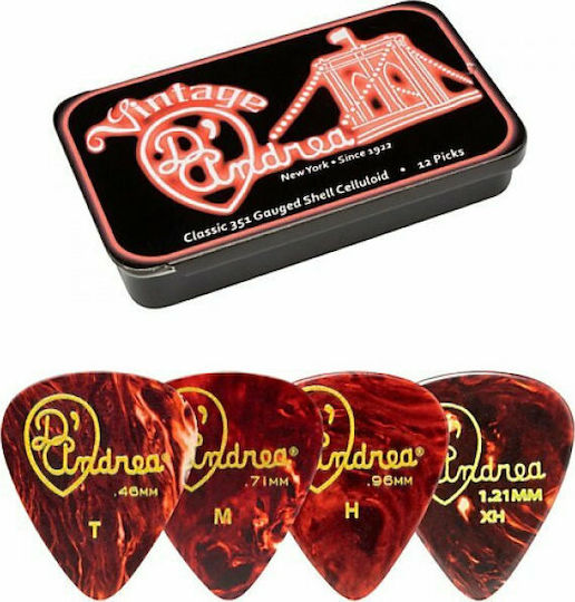 D'Andrea Πένες Κιθάρας Classic Celluloid Medium Pick Tins 351 Σετ 12τμχ
