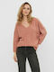 Vero Moda Damen Langarm Pullover mit V-Ausschnitt Rosa