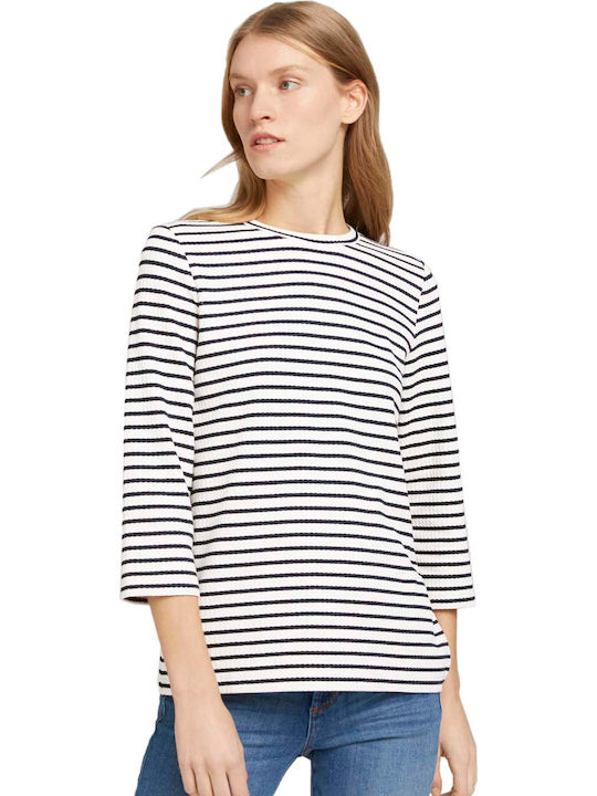 Tom Tailor Women's Blouse with 3/4 Sleeve Striped Navy Blue