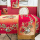 Teoran Pine Christmas Tablecloth Fabric Red L180xW140cm.