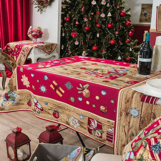 Teoran Gift Коледно Покривка за маса Червен Д220xШ140см.