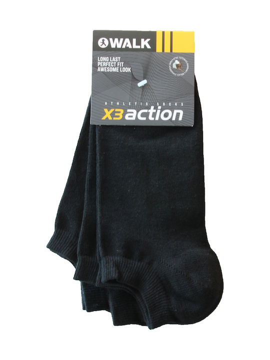 Walk V20 Ανδρικές Μονόχρωμες Κάλτσες Μαύρες 3Pack