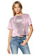 Women's Summer Crop Top Cotton Short Sleeve Pink