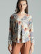 Figl M671 Tunic Long Sleeve with V Neckline Floral Orange 135812