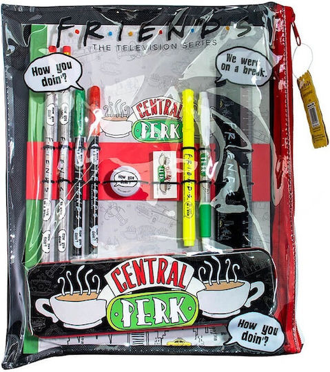 Blue Sky Studios Friends Kids Stationery Set with Pencil, Notepad, Pen, Ruler and Pencil Case 11pcs