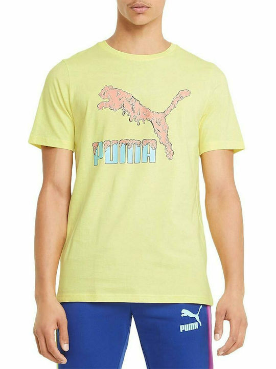 Puma Play Ανδρικό T-shirt Κίτρινο με Λογότυπο