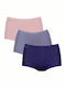 Basic Maxi Βαμβακερά Ψηλόμεσα Γυναικεία Boxer 3Pack με Δαντέλα Μωβ