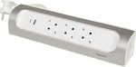 Legrand 3-Outlet Power Strip with USB 1m Silver