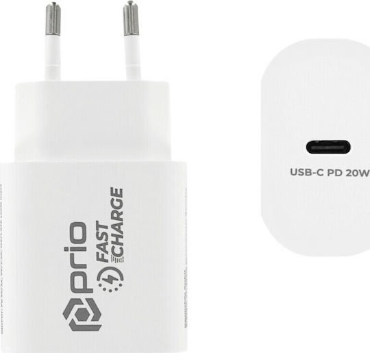 Prio Charger Without Cable with USB-C Port 20W Power Delivery Whites (PWC-1103)