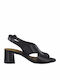 Tamaris Leather Women's Sandals Black with Chunky Medium Heel