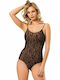Lingerie Spaghetti Strap Bodysuit with Lace Slim Fit Black