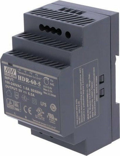 Mean Well HDR60-5 DIN Rail Power Supply 6.5A/5V/32.5W