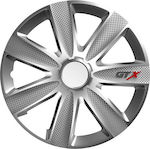 Auto Gs Car Hubcap Set GTX Carbon 13" 4pcs Silver