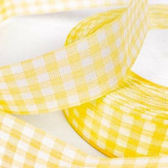 Fabi Ribbon Fabric Checked In Yellow Colour Κορδέλα Βαμβακερή Καρρώ Kίτρινο 25mm x 50m 25mm 50m 1pcs