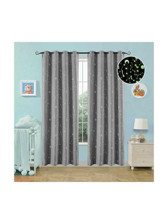 Beauty Home Kids Blackout Fluorescent Curtain With Grommet Tops Gray 140x260cm