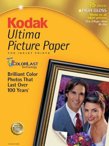 Kodak Fotopapier Glanz A4 (21x30) 270gr/m² für Drucker Tintenstrahl 15 Blätter