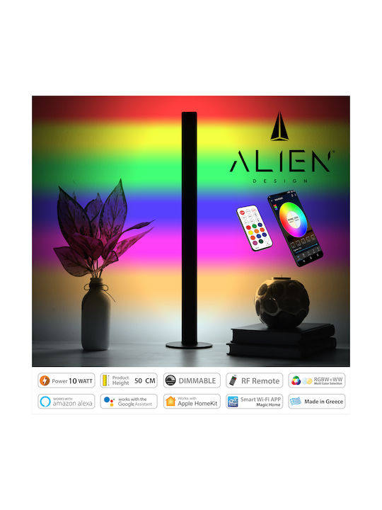 GloboStar Alien Diva WiFi Διακοσμητικό Φωτιστικό με Φωτισμό RGB Μπάρα LED 10W Wi-Fi RGBW + WW με Ασύρματο Χειριστήριο RF & Dimmer 50cm σε Μαύρο Χρώμα