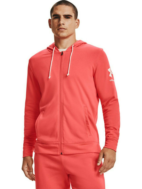 Under Armour Rival Terry Men's Sweatshirt Jacket with Hood and Pockets Red