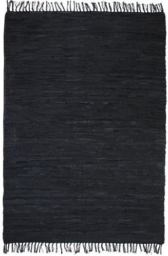 Sidirela Rug Fireplace Rectangular Leather with Fringes Unfired Black
