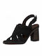 Tamaris Suede Women's Sandals Black with Chunky Medium Heel