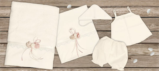 Mouchtaris Collection Set Bătături De Botez Buchet Ecru-Roz 3 Buc