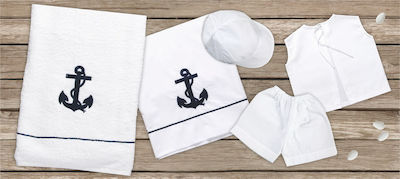 Mouchtaris Collection Baptism Towel Set Άγκυρα Λευκό