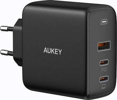Aukey Φορτιστής Χωρίς Καλώδιο με Θύρα USB-A και 2 Θύρες USB-C 90W Power Delivery Μαύρος (PA-B6S)