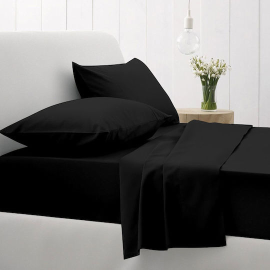 Sunshine Sheet Sets Double with Elastic 150x205+30cm. Cotton Feelings 151 111 Black 4pcs