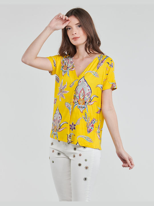 Desigual Lemark Women's Summer Blouse Short Sleeve Yellow