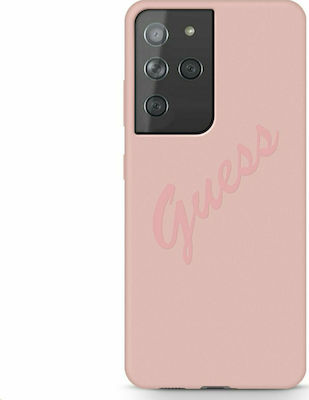Guess Vintage Script Silicone Back Cover Pink (Galaxy S21 Ultra 5G)