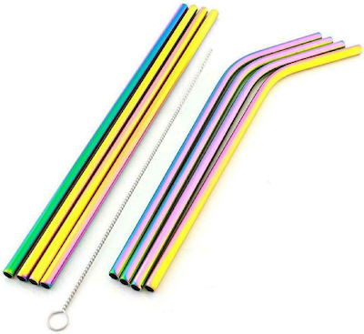 Straw Metallic Colorful Σετ Επαναχρησιμοποιούμενα Καλαμάκια από Ανοξείδωτο Ατσάλι 8pcs