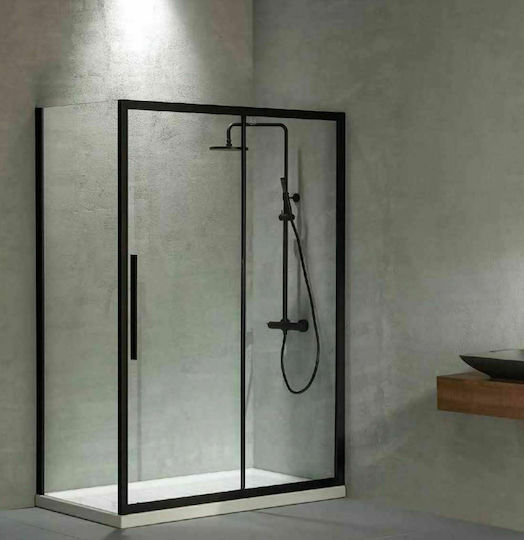 Devon Flow Slider +F3/195-400 Duschwand für Dusche mit Schieben Tür 147-151x195cm Sauberes Glas Schwarz Matt