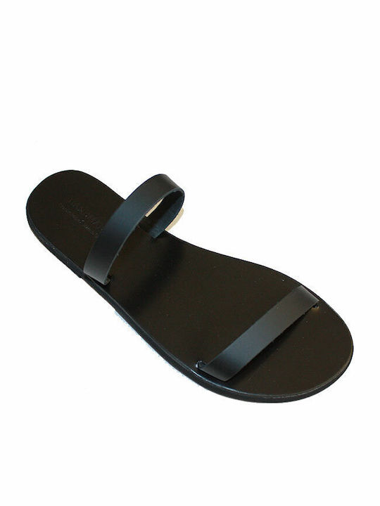 Women's leather sandal in black color