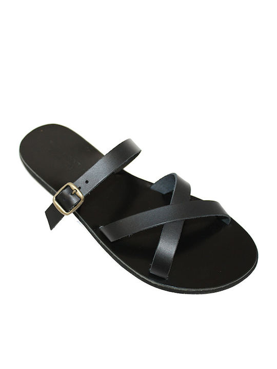 Women's leather sandal in black color