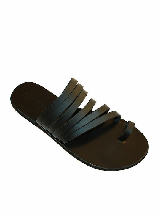 Women's leather sandal in black color