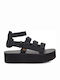 Teva Mevia Leder Damen Flache Sandalen Anatomisch Flatforms in Schwarz Farbe