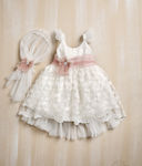 Lollipop Celebrations Ecru Baptism Outfit with Dress , Hair Accessories & Cardigan 3pcs