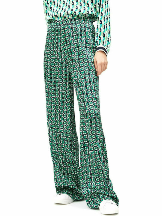 Pepe Jeans Paula Women's High Waist Fabric Trousers in Relaxed Fit Floral Green