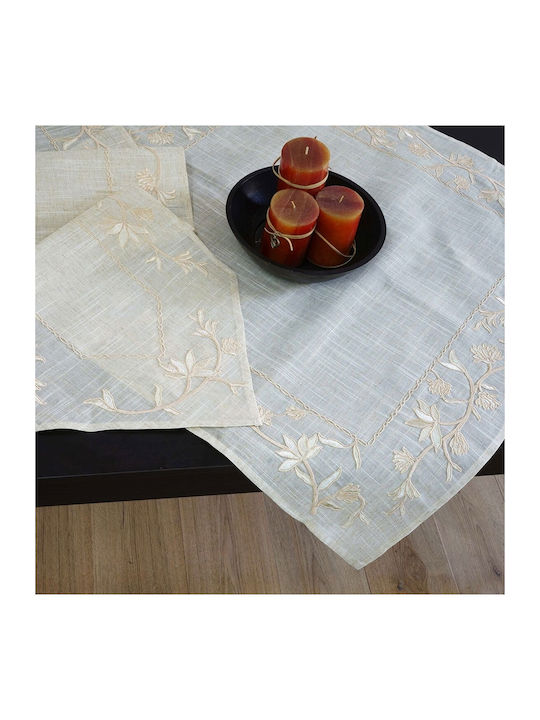 Ilis Home 18929 Linen Checkered Tablecloth with Embroidery Μπεζ 120x120cm